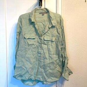 100% linen aquamarine color blouse